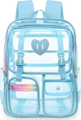 Vista 11 de Mochila transparente de PVC impermeable y resistente al congelamiento, de gran capacidad, elegante y duradera para viajes, Negro, Moderno