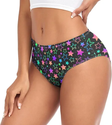 Vista 4 de JHKKU Ropa interior colorida con estrellas brillantes para mujer, braguitas de fibra de bambú, suaves, transpirables, estilo hipster