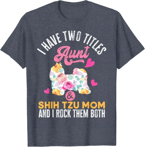 Vista 36 de I Have Two Titles Aunt and Shih Tzu Mom Camiseta divertida para perro, Negro