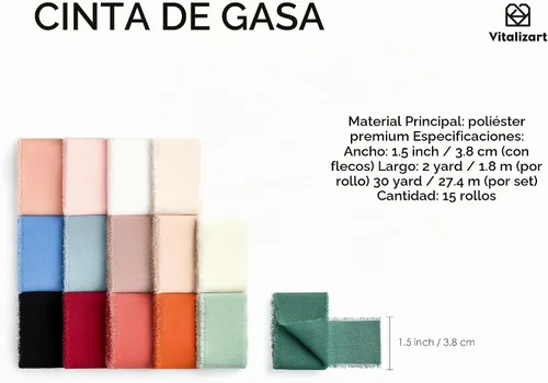 Vista 2 de Vitalizart 15 rollos de cinta de seda de gasa de 1.5 pulgadas x 30 yardas