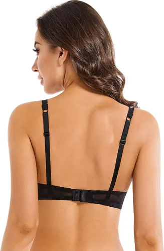 Vista 4 de Conjunto de sujetadores y bragas transparentes sin forro de malla sexy para mujer, talla grande