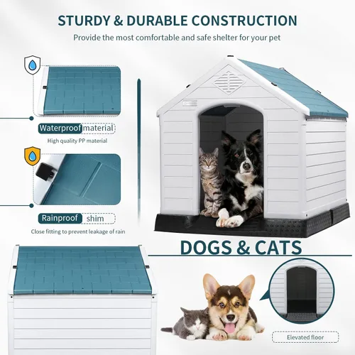 Vista 5 de Casa grande para perros al aire libre en interiores, casa aislada de plástico para perros pequeños, medianos y grandes, casa de perro duradera e