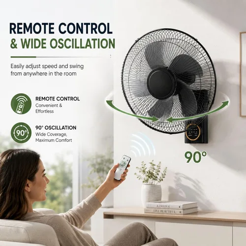 Vista 5 de 16" Solar Barn Fan for Chicken Coop and Greenhouse 90°Oscillating Fans with Remote Control, 5 Blades 3 Speeds, Adjustable Tilt, 16ft Extension Cable