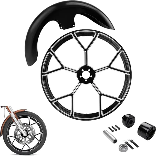 Vista 38 de TCMT Llanta de rueda delantera de 21", buje de rueda de brida de doble disco con guardabarros delantero negro sin pintar, compatible con modelos
