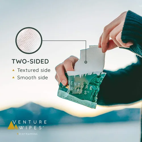 Vista 5 de Venture Wipes Toallitas corporales de aceite de árbol de té, toallitas de aventura para adultos, limpieza biodegradable con aloe y vitamina E