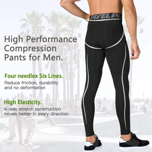Vista 5 de Queerier 3 Pack Men's Compression Pants Athletic Leggings with Pockets Running Baselayer Tights Cycling Workout Pants