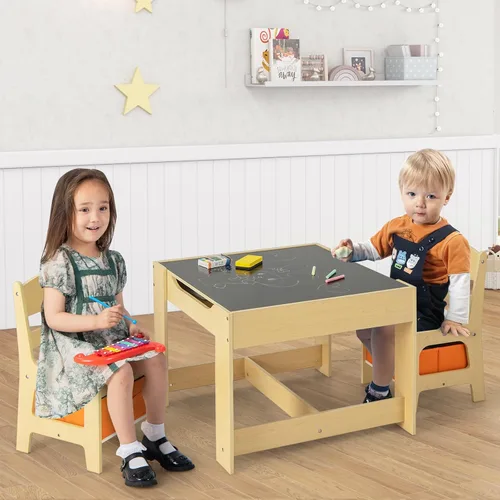 Vista 9 de Costzon - Juego de mesa y sillas para niños, escritorio de actividades multifuncional de madera para niños pequeños con mesa reversible, cajones