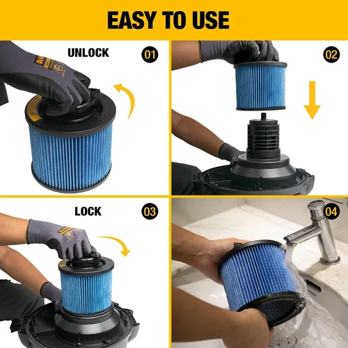 Vista 9 de DEWALT Filtro de vacío de repuesto DXVC4002, apto para la mayoría de aspiradoras húmedas y secas de 4 a 5 galones, filtro de cartucho de alta