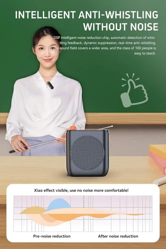 Vista 3 de Amplificador de voz inalámbrico con micrófono de solapa inalámbrico, megáfono de altavoz portátil con clip de solapa de doble solapa micrófono