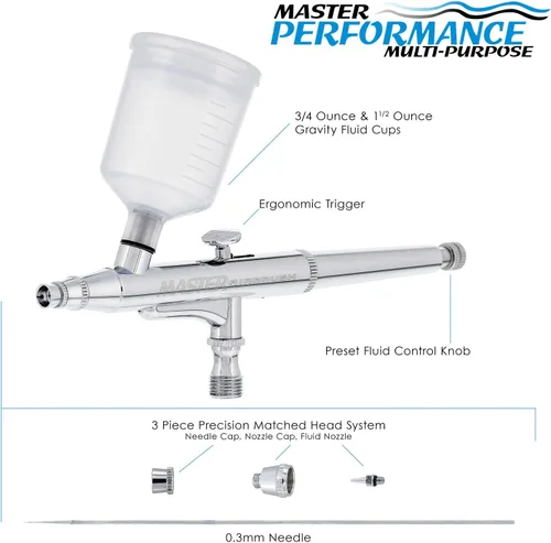 Vista 2 de Master Performance G24 - Aerógrafo multiusos de alimentación por gravedad de doble acción, punta de 0.012 in, tazas de 3/4 y 1.5 onzas, fácil