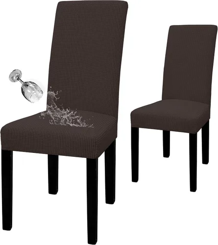 Vista 8 de Easy-Going - Juego de 2 fundas para sillas de comedor 100% impermeables, de tela Jacquard elástica, fundas protectoras removibles y lavables
