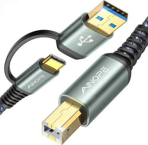 Vista 8 de AINOPE - Cable de impresora de 2 metros negro, cable USB para MacBook Pro USB A y USB C a USB-B 2.0, cable MIDI USB C de nylon trenzado nuevo, nunca