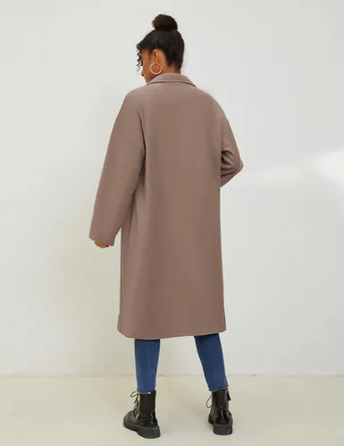 Vista 7 de UANEO Abrigo de mezcla de lana para mujer, de gran tamaño, doble botonadura, gabardina larga, abrigo de invierno
