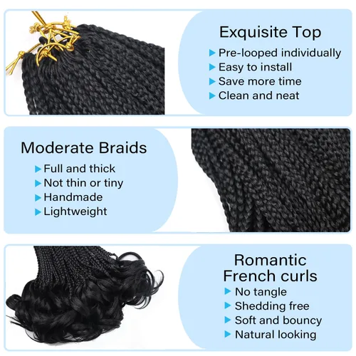 Vista 3 de Cabello para Trenzas Rizo Francés Color 1 Trenzas de Ganchillo Rizo Francés 10 Pulgadas Trenzas de Caja Cabello de Ganchillo para Mujeres y Niños