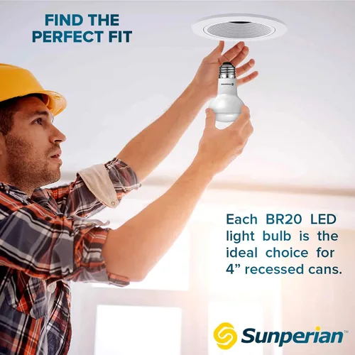 Vista 5 de SUNPERIAN Bombilla LED BR20, 6 W = 50 W, 2700 K blanco cálido, 550 lúmenes, bombillas de inundación regulables para latas empotradas, clasificación