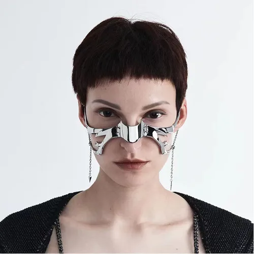 Vista 7 de Eddie Munson Máscara mecánica punk para mujeres, accesorios de cara de metal irregulares, máscara de fiesta de Halloween para mujeres y hombres