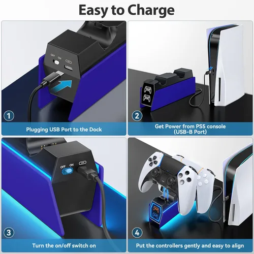 Vista 7 de Controller Charger Station Compatible with Play 5 Faceplates Edge & Dual Controller, 9 Lightings P 5 Accessories Charging Station, P 5 Dock Stand