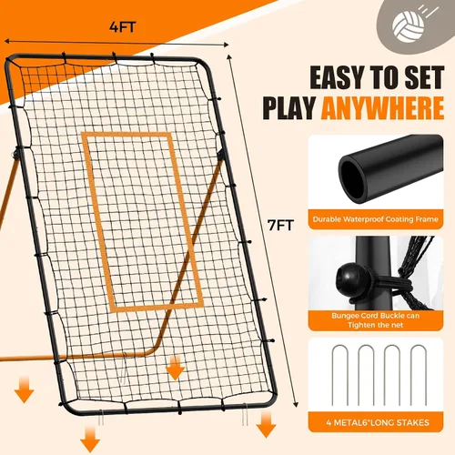 Vista 4 de Volleyball Rebounder Net - Portable 7x4 ft Training Equipment for Spike and Smash Practice - 5 Rebound Angles Custom Target Area for Volleyball