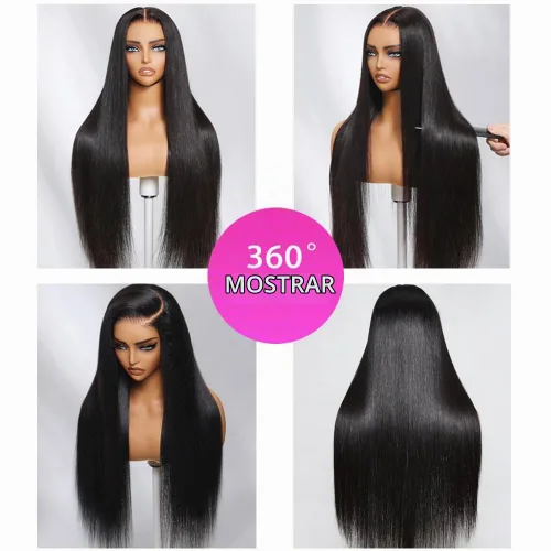 Vista 5 de Lealife 22 Pulgadas Peluca de cabello humano con encaje frontal recta sin pegamento pre degrafilada pre cortada 7X5 encaje HD pre nudos decolorados