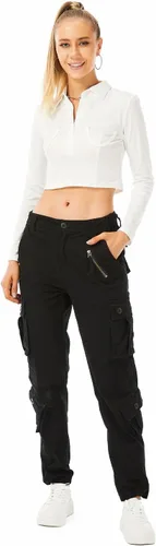 Vista 7 de Pantalones cargo de trabajo para mujer, de algodón, con 8 bolsillos, informal, estilo de combate militar