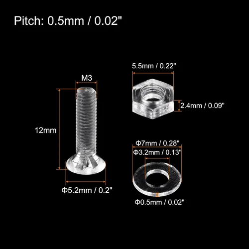 Vista 2 de uxcell Tornillos de máquina Phillips de plástico M3 x 0.472 in con tuercas y arandelas planas, pernos de máquina de cabeza plana de PC