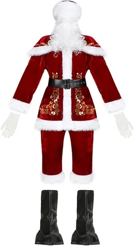 Vista 4 de 2022 Upgraded Mens 10pcs Santa Costume Set Adult Christmas Velvet Santa Claus Suit