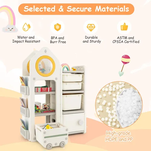 Vista 8 de Costzon Organizador de almacenamiento de juguetes para niños y estantería, estante multiusos con contenedores de almacenamiento extraíbles