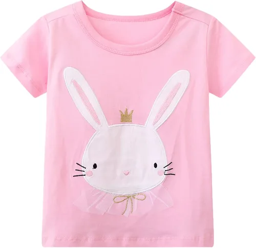 Vista 3 de Camisetas de manga corta para niña pequeña, camisetas de verano de algodón casual, cuello redondo, 2 paquetes