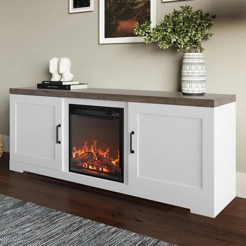 Vista 3 de BELLEZE Moderno soporte de TV de 58" estilo granja con calefactor eléctrico de chimenea de 18" y centro de entretenimiento multimedia para TV