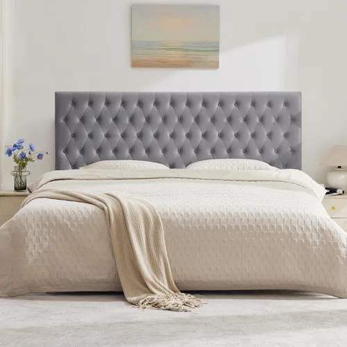 Vista 30 de Kingfun Cabecera capitonada tapizada para cama de tamaño completo con diseño moderno de botones, cabecera ajustable de madera maciza, cabeceros Rosa