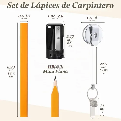 Vista 4 de Hohean - Paquete de 12 lápices de carpintero con sacapuntas, octogonal