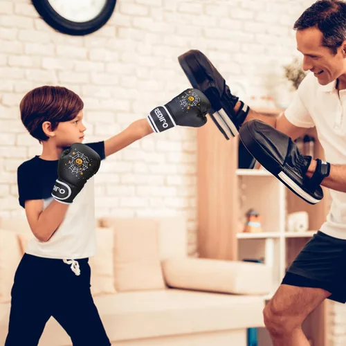 Vista 5 de Guantes de boxeo para niños, guantes de entrenamiento de boxeo juvenil para niños y niñas de 3 a 9 años, guantes de lucha de 4 y 6 OZ, manoplas