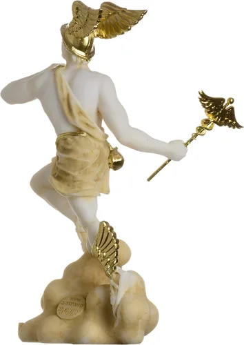 Vista 5 de BEAUTIFUL GREEK STATUES Hermes Mercurio Dios Zeus Son Estatua Romana Alabastro Tono Dorado 6.69