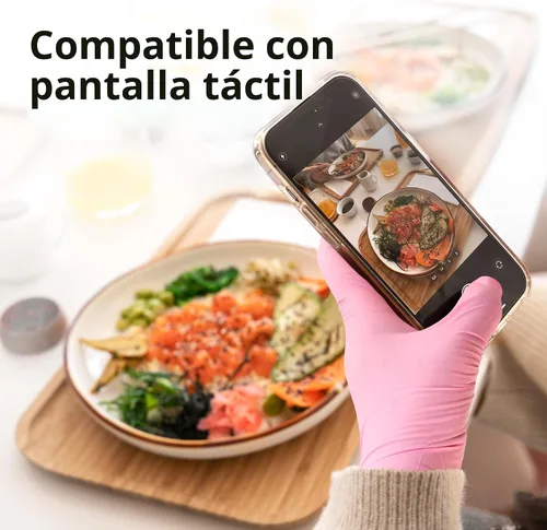 Vista 4 de Guantes de nitrilo para examen SwiftGrip, 4 mil, Flor de cerezo, guantes aptos para alimentos, desechables, libres de látex y polvo