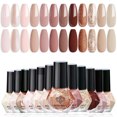 Vista 10 de modelones Juego de esmaltes de uñas de 12 colores, rojo burdeos, Año Nuevo 2025, juego de esmaltes de uñas champán dorado con purpurina rojo oscuro