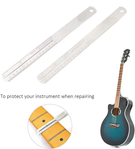 Vista 9 de Protector de trastes de diapasón de acero inoxidable, herramienta de reparación con báscula polaca para guitarra y bajo, 2