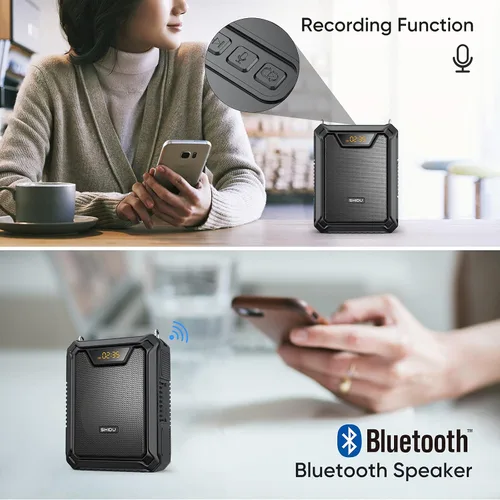 Vista 6 de SHIDU Amplificador de voz de 30 W con micrófono inalámbrico y paquete de 10 fundas de micrófono para auriculares de espuma