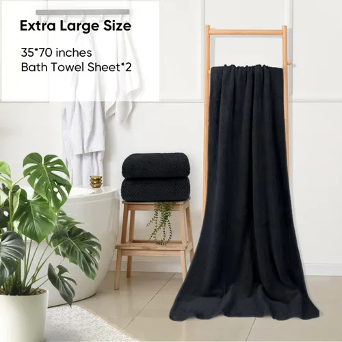 Vista 2 de HOMEXCEL Juego de Sábanas de Baño Toallas Paquete de 2 (35 x 70 Pulgadas), Toallas de Baño Ultra Suaves para Baño, Toallas Ligeras y de Secado Negro