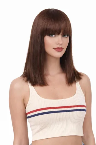 Vista 13 de Peluca de cabello humano lacio rubio 613 de 15 pulgadas con flequillo, sin pegamento, sin encaje frontal, Yaki Bob para mujer