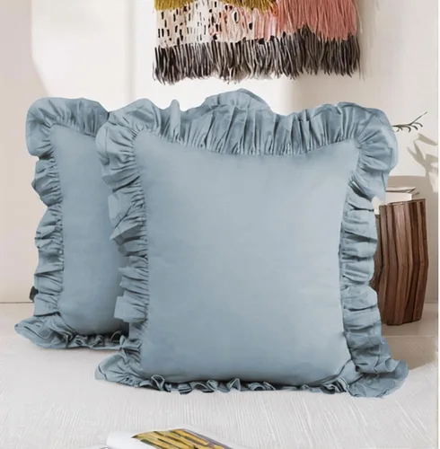 Vista 12 de Lemfux Juego de 2 fundas de almohada con volantes, fundas de almohada decorativas de algodón lavado, fundas de cojín lisas estilo desgastado y chic
