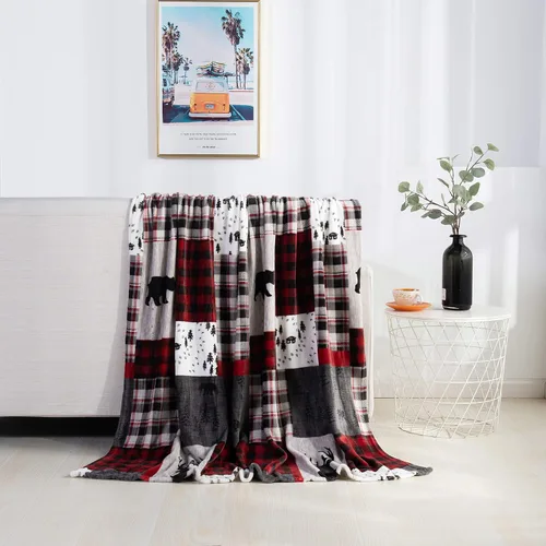 Vista 34 de Elegant Comfort - Manta de vellón muy suave y aterciopelada, con estampado navideño, a cuadros escoceses, de 50 x 60 pulgadas (búfalo negro)