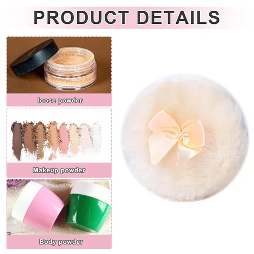 Vista 3 de 4 esponjas grandes y esponjosas, blancas para polvo facial, ultra suave, esponjas de maquillaje lavables y reutilizables (blanco y beige)