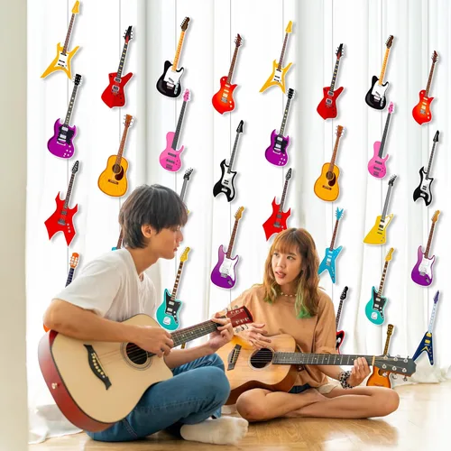 Vista 5 de 8 guirnaldas colgantes de guitarra para guitarra, decoración de fiesta de cumpleaños, guitarra, música, techo, decoración de pared para habitación