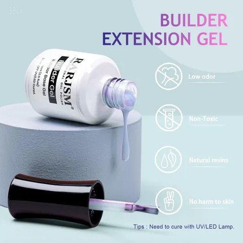 Vista 2 de RARJSM - Gel constructor para uñas, perla azul, gel duro en botella, con brillo de concha de sirena, perlas azules, estructura de extensión gruesa