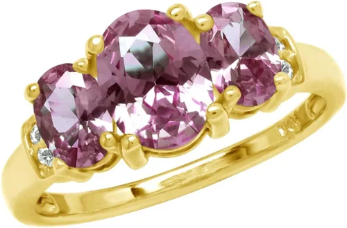 Vista 4 de Silvershake Anillo de Declaración Clásico de 3 Piedras de Forma Ovalada con Gemas de Piedra Natal de Plata Esterlina 925 Chapado en Oro Blanco o Oro