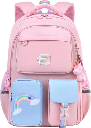 Vista 10 de Mochila escolar de unicornio para niños y niñas, bolsa escolar casual, duradera, ligera, bolsas de viaje, Azul, Unicornio arcoíris