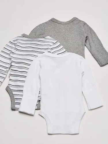 Vista 4 de HonestBaby Paquete de 3 mamelucos tipo kimono de algodón orgánico de manga larga con cierre lateral para bebé