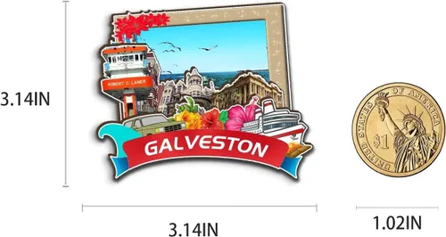Vista 3 de Galveston - Imán de madera para nevera, diseño de Texas USA en 3D, recuerdos coleccionables, decoración hecha a mano