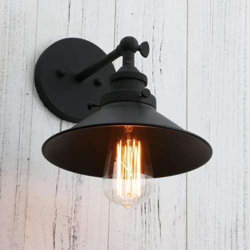 Vista 6 de Permo - Iluminación clásica industrial de metal, candelero de pared, lámpara de pared ajustable de 180 grados. Negro