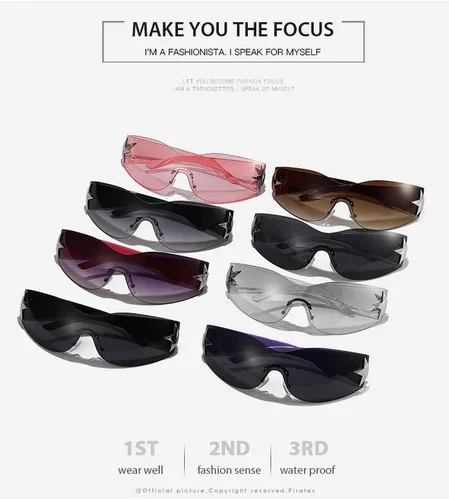 Vista 5 de Palarado Y2K - Gafas de sol de moda de los años 2000 Cyber Shield Star para mujer sin montura